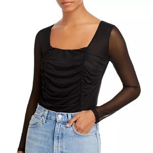 Bloomingdales 100% Exclusive | AQUA | Mesh Ruched Square Neck Bodysuit